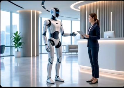 Robot in corporate lobby